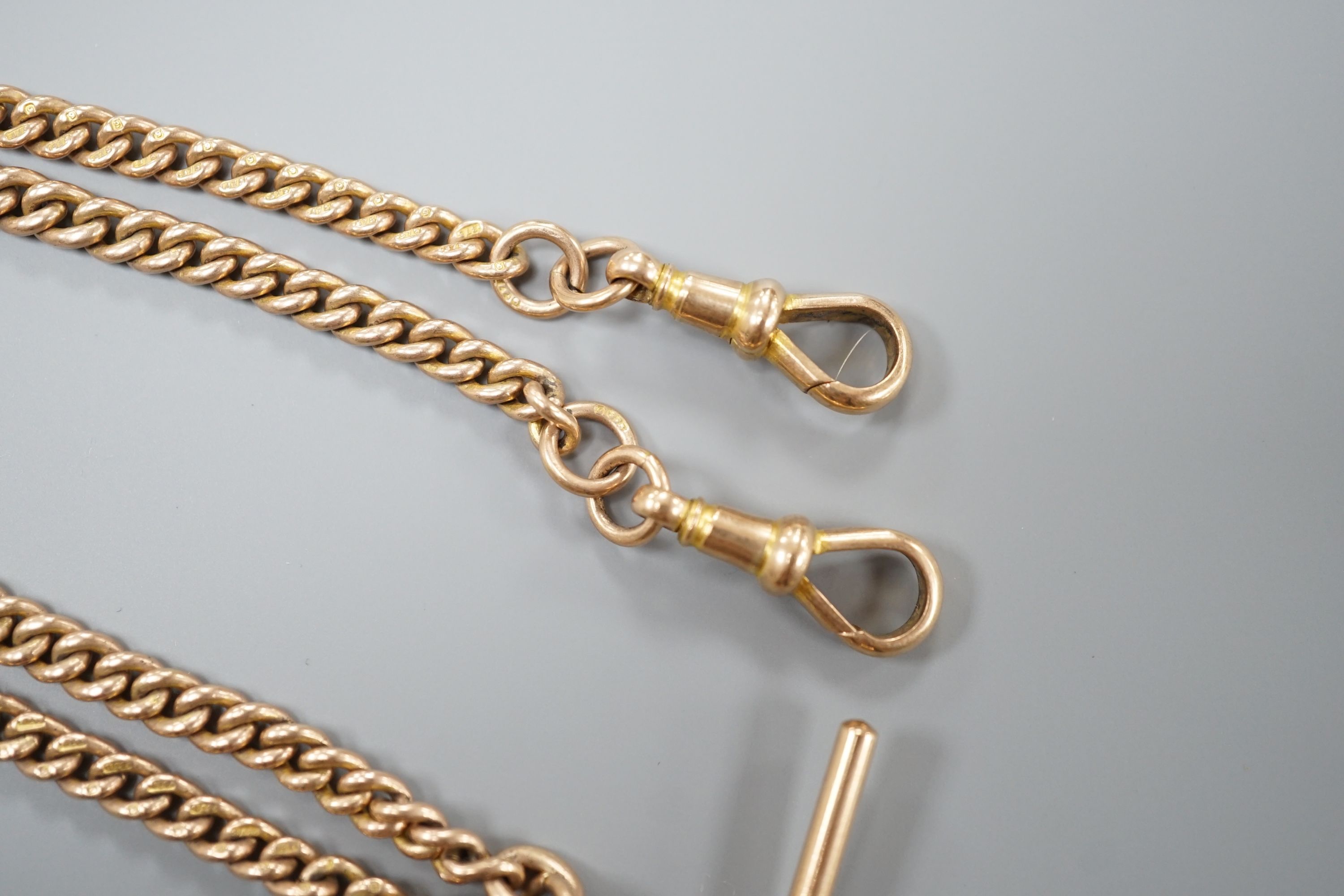 An Edwardian 9ct gold albert, 44cm, 31.2 grams.